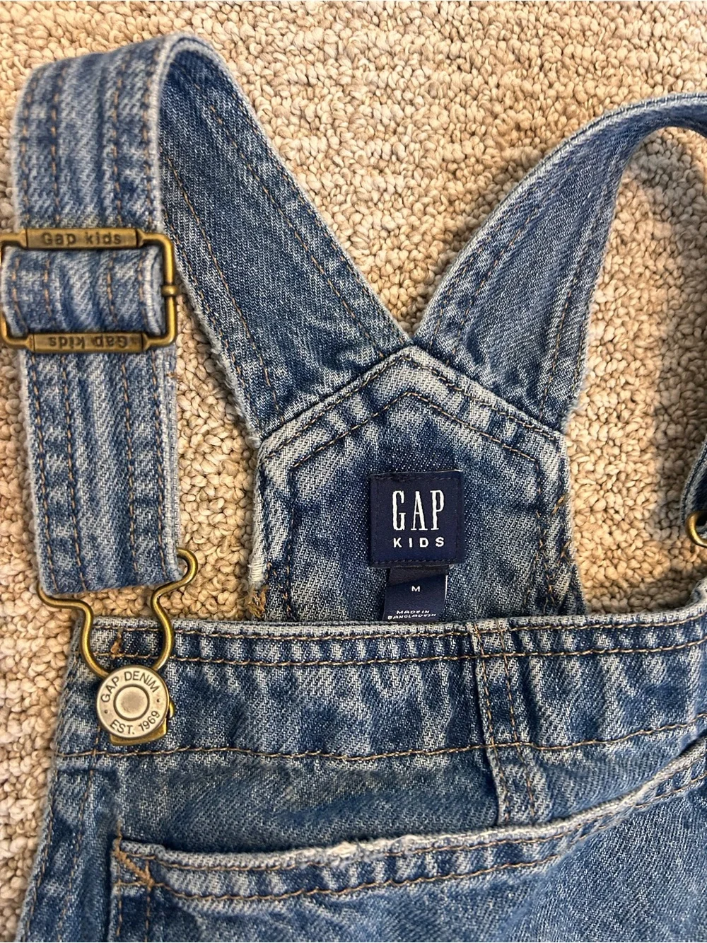GAP Distressed Denim Short Overalls in Blue